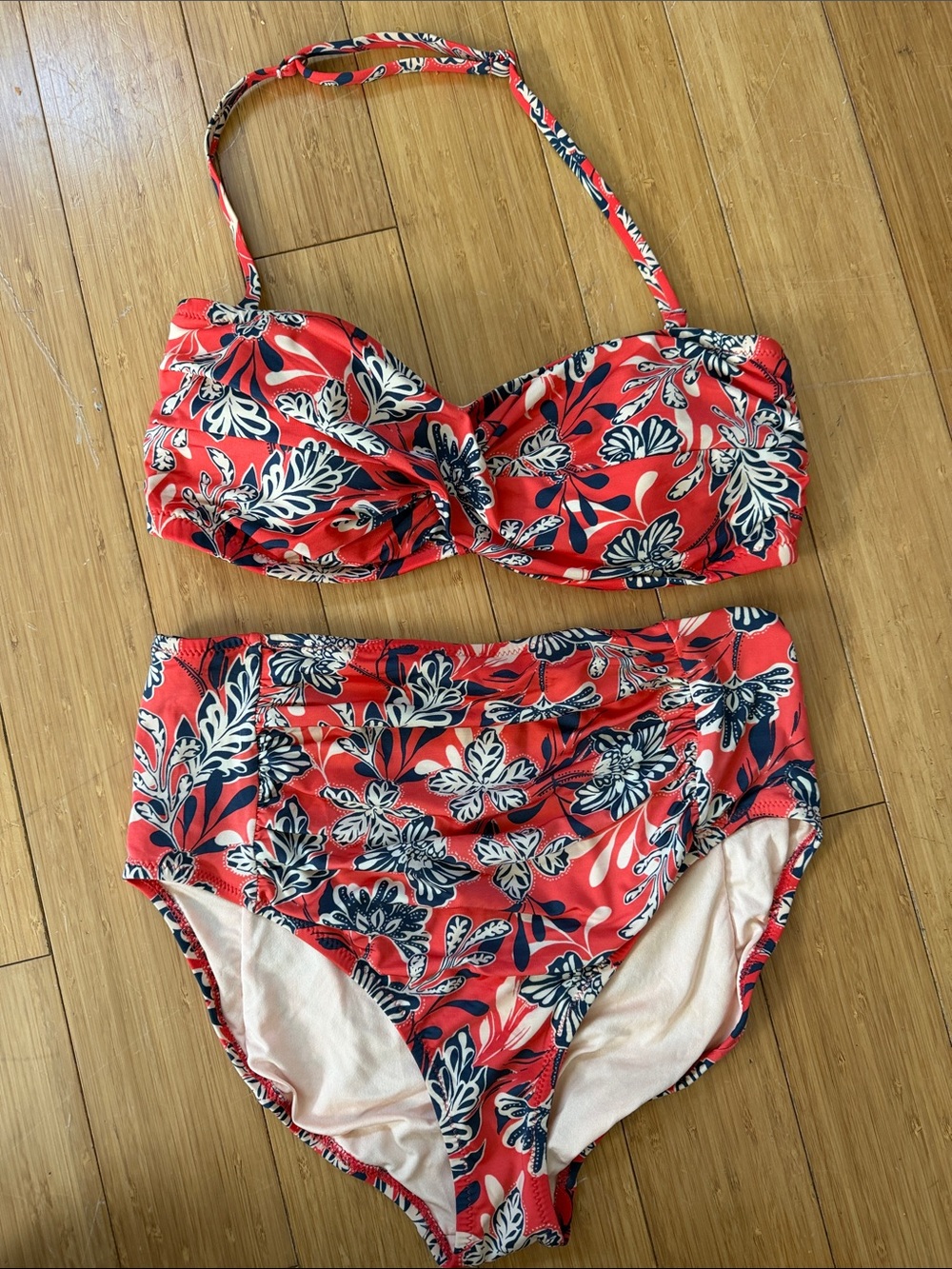 Garnet Hill Red Floral Twist-Front Bikini Set
